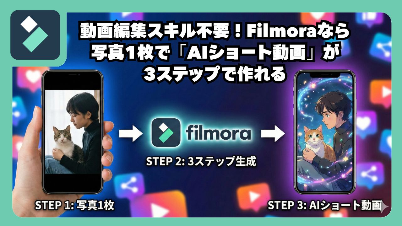 動画編集スキル不要！Filmoraなら写真1枚で「AIショート動画」が3ステップで作れる